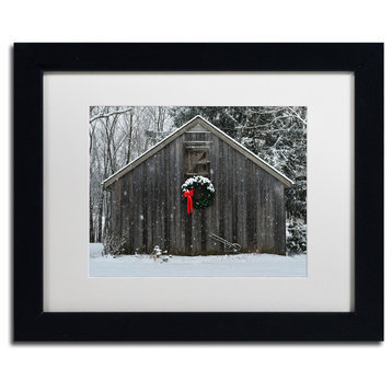 Kurt Shaffer 'Christmas Barn In The Snow' Art, White Mat, Black Frame, 11"x14"