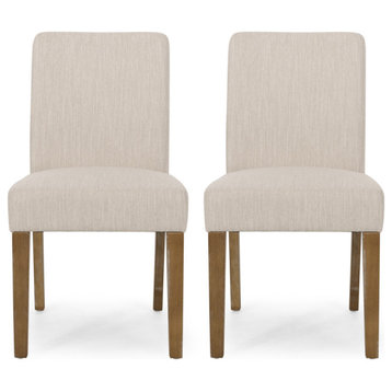 Kuna Contemporary Upholstered Dining Chair, Set of 2, Beige/Weathered Brown