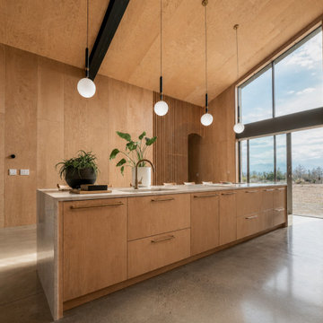 Modern Plywood Kitchen Island & Slat Wall - Bend, OR