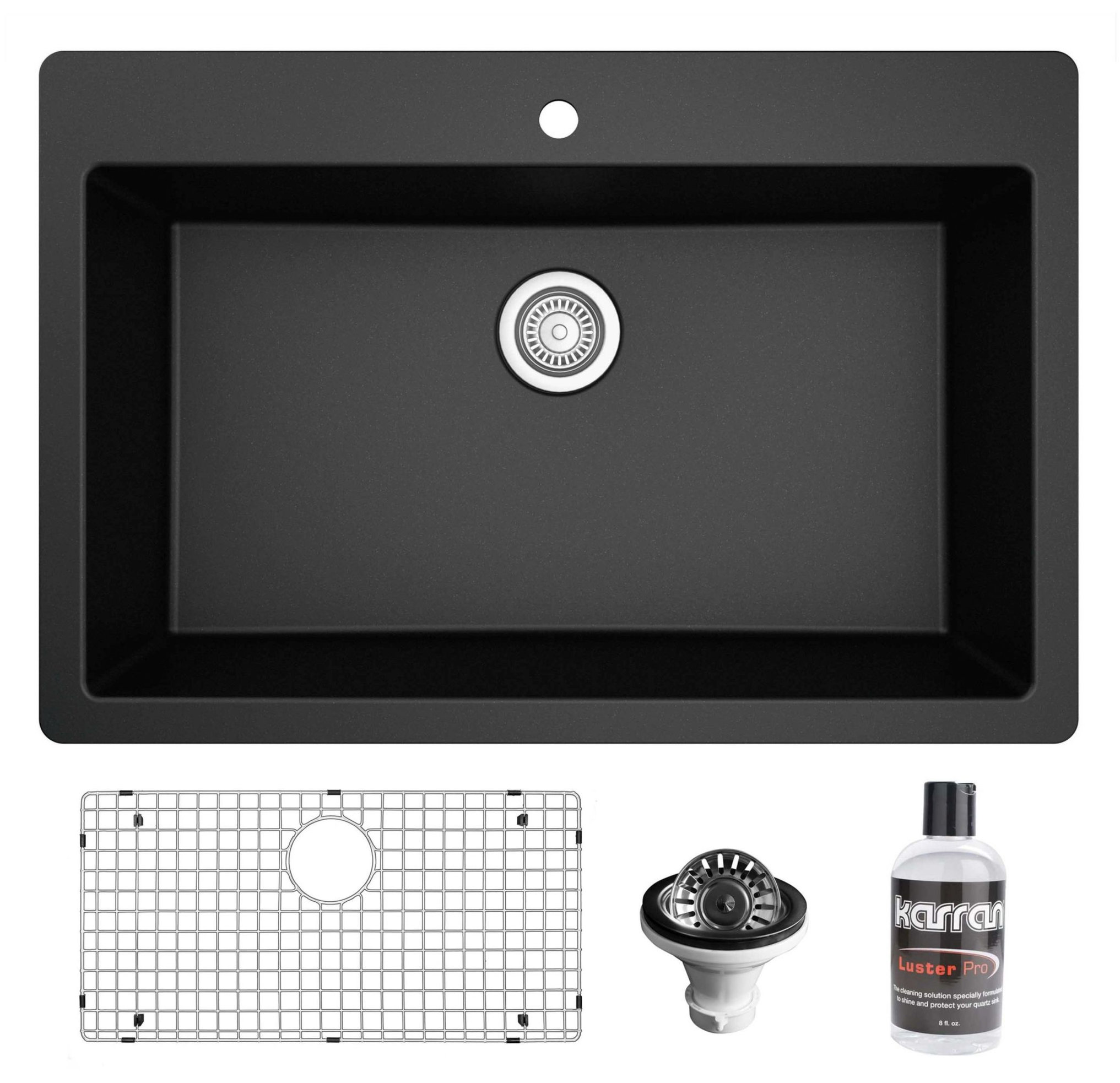 Karran QT-812 Top Mount 33" Large Single Bowl Quartz Sink Kit, Black