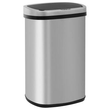 Furniture of America Rena Modern Stainless Steel Kitchen Trash Can in Silver