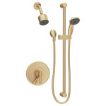 Symmons - Shower Faucet Wall Trim Kit, 1-Single Handle, Hand Spray, Brushed Bronze - The Dia Single Handle Wall Mounted Shower Faucet Trim Kit with Hand Spray boasts a modern sophistication to complement contemporary bathroom designs. Plated in a scratch resistant finish over solid metal, this shower trim has the durability to add contemporary styling to your bathroom for a lifetime. With an ADA compliant single lever handle design, the solid brass valve cover plate features hot and cold indicators to ensure custom water temperature setting with ease of use for everyone. At an eco friendly low flow rate of 1.5 gallons per minute, the single mode showerhead and hand spray conserve water without sacrificing performance, saving you money on your water bill. This model includes everything you need for quick installation. This shower trim kit includes a showerhead, shower arm, escutcheon, hand spray with 60 inch flexible hose, a slide bar for the hand spray, shower lever handle, and integral volume control handle to adjust the shower water volume. You'll easily be able to update your bathroom without having to replace your valve. With features that are crafted to last and a style that is designed to please, the Symmons Dia Single Handle Wall Mounted Shower and Hand Spray Trim Kit is a seamless addition to your bathroom and is backed by our limited lifetime warranty.