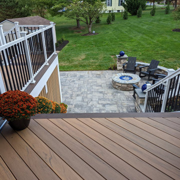 TimberTech Tigerwood Deck Mocha Border, Paver Patio, Firepit