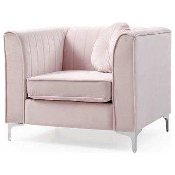 Maklaine Contemporary Soft Velvet Channel Tufted Chair in Pink