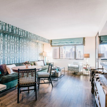 High-Rise Condo Living Room with Statement Wallpaper