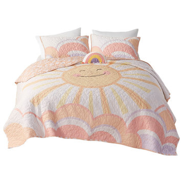 UrbanHabitat Kids Reversible Sunshine Printed Cotton Quilt Set With Throw Pillow