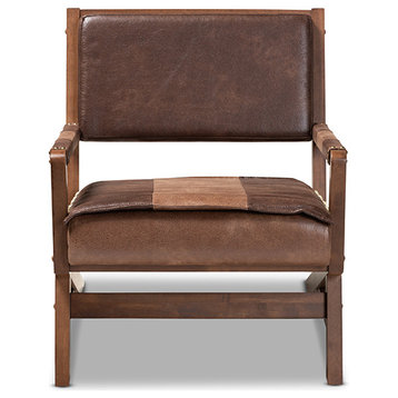 Rovelyn Rustic Brown Faux Leather Upholstered Walnuted Wood Lounge Chair