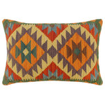 Bareens Designer Rugs - Turkish Boho Chic MacKie Hand Woven Kilim Pillow - Embellish your home with this timeless casual chic handmade Southwestern Kilim throw pillow covers made with wool and cotton. Constructed on a loom by Nomad Turkman people with hand spun wool and Natural Vegetable dyes these beautiful Kilim pillow covers are known for their beautiful repetitive geometrical, naturalistic floral and traditional patterns yet still giving it a moden look. Masterfully artisan-crafted on traditional Kilim looms with a contemporary fashion palette producing bold intricate sharp patterns making them a standout piece in any decor.