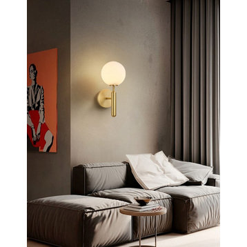 Modern Glass Wall Lamp, the Ball Shape, Gold, A, Warm Light