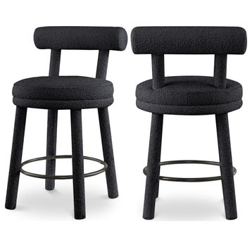 Parlor Boucle Fabric Upholstered Stool (Set of 2), Black