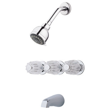Pfister 3-Handle Tub and Shower Faucet, Metal Verve Knob Handles, Chrome