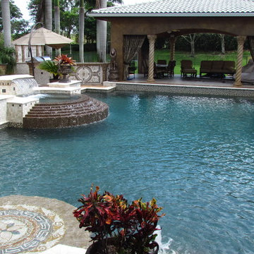 Traditional Swimming Pool w/ Elevated Spa, Tiered Spillway, Beach Area - Exarhos