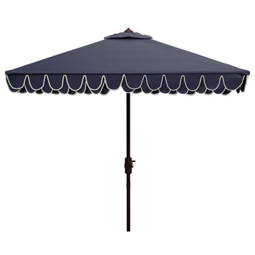 Safavieh Elegant Valance 7.5' Square Umbrella, Navy/White