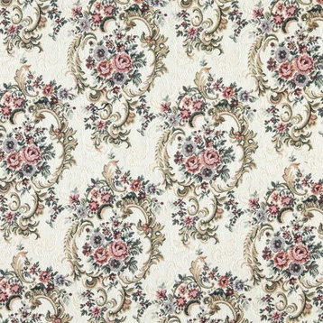 Burgundy Green And Blue Floral Tapestry Upholstery Fabric By The Yard