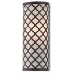 Livex Lighting - Livex Lighting Arabesque English Bronze Light ADA Wall Sconce - Our Arabesque one light wall sconce will add refined style and a hint of mystery to your decor. The oatmeal fabric hardback shade creates a warm illumination, while the light brings to life the intricate English bronze cutout pattern.