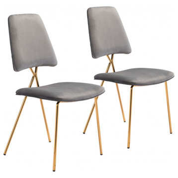 Set of Two Gray and Gold Modern X Dining Chairs