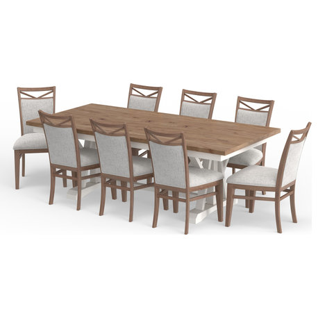 Extendable Trestle Table With 8 Upholstered Chairs
