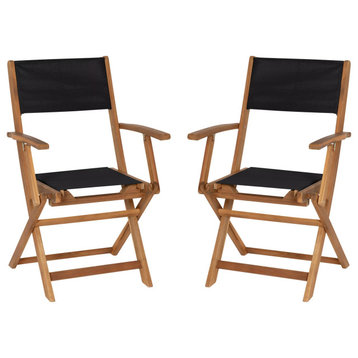 Set of 2 Folding Chair, Indoor Outdoor Use With Acacia Frame & Breathable Seat