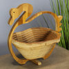 Natural Geo Handcarved Wooden Duck Collapsible Fruit Basket