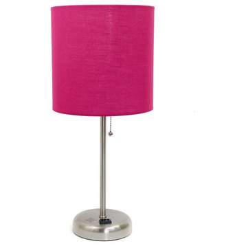 Contemporary Bedside Power Outlet Base Standard Metal Table Desk Lamp