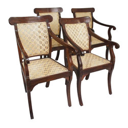 Set of Four Anglo Indian William IV Caned Rosewood Armchairs - Dining Chairs
