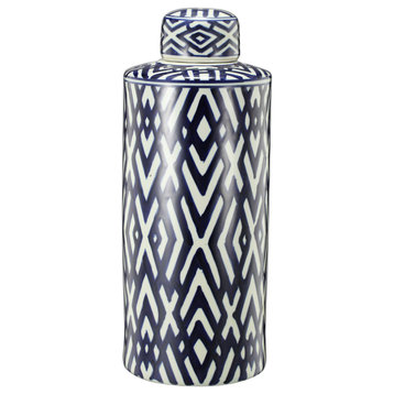 Carlyle Decorative Jar or Canister, Blue and White, 7"