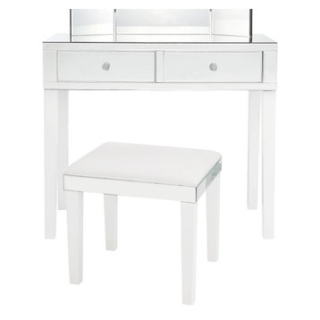 Venecia Mirrored 2-Drawer Vanity Table With Stool Set, White