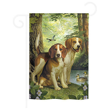 Pets Beagles And Duck 2-Sided Impression Garden Flag