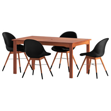 Amazonia 5 Piece Rectangular Patio Dining Set, Black Plastic/Resin Chairs