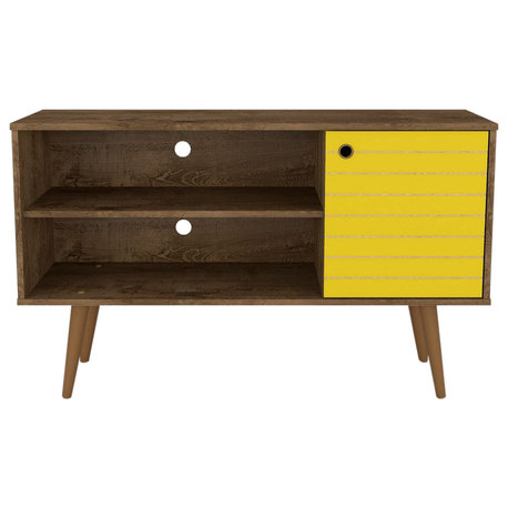 Manhattan Comfort Liberty Mid-Century TV Stand, Rustic Brown/Yellow