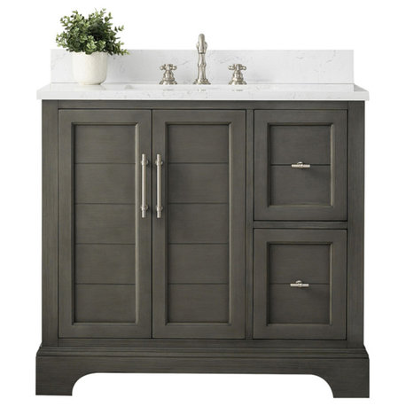 Vanity Art Bathroom Vanity With Sink & Top, Silver Grey, 36", Engineered Marble