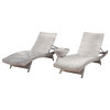 GDF Studio Crystal Outdoor Gray Wicker Chaise Lounge and Table, Set of 2