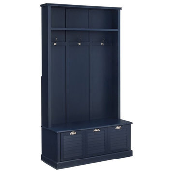Bowery Hill Coastal Wood Hall Tree with Drawers in Navy/Chrome