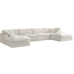 Meridian Furniture - Cozy Velvet Upholstered Comfort 6-Piece U-Shaped Modular Sectional, Cream - Bring home this Cozy 6-piece sectional for a fresh new look. Embrace casual elegance with this Cozy velvet cloud-like comfort modular fiber-filled seating option. Handsome from all angles, this piece features soft cream velvet upholstery to make it an easy fit in any room. This modular piece can be combined with other items in the Cozy collection to create a seating group of your dreams. The cushions on this piece are exceptionally comfortableand filled with fiber for luxury that you deserve as you rest and relax.