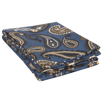 Paisley or Solid Cotton Flannel 2-Piece Pillowcase Set, Standard, Navy Blue