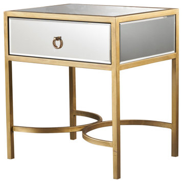 GDF Studio Siryen Modern Mirror Finished Side Table With Gold Iron Accents