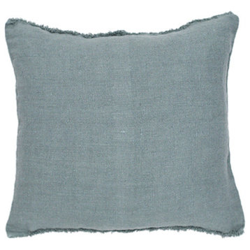 Spa Green Linen Cushion Cover With Fringes Rustic, 12"x16"