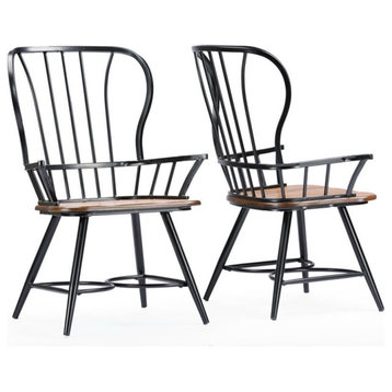 Baxton Studio Longford Windsor Dining Arm Chair in Black (Set of 2)