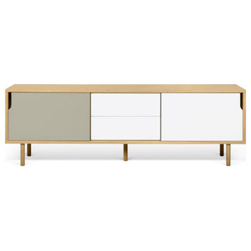 Modern Long Wood 2 Tone Sideboard , White/Grey Door, Oak Leg
