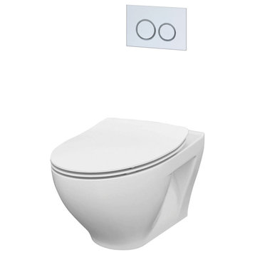 In-Wall Toilet Set, White Round Actuators, 2"x4" Carrier & Tank