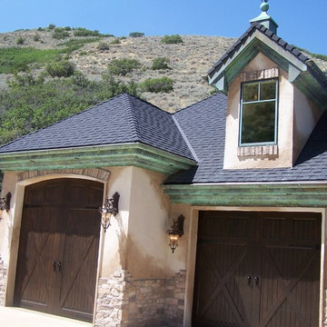 Patina copper gutter work