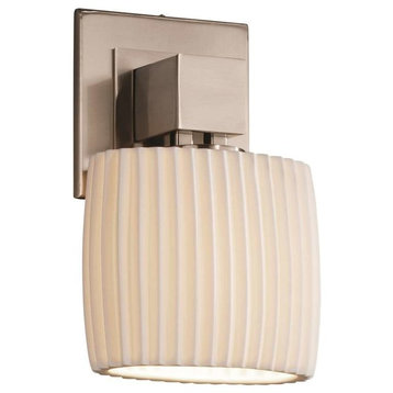 Limoges Aero Wall Sconce, No Arms, Oval, Brushed Nickel With Pleats Shade