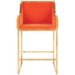 Worlds Away - Worlds Away Hazel Counter Stool, Orange Velvet & Brass - Bar Stools And Counter Stools