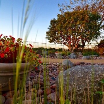 Fairbanks Highlands-Low Water Landscape, Custom Fireplace and Concrete