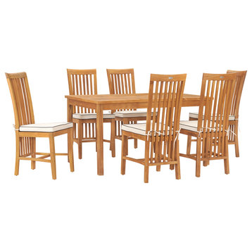 7 Piece Teak Wood Balero 55" Bistro Dining Set With 6 Side Chairs