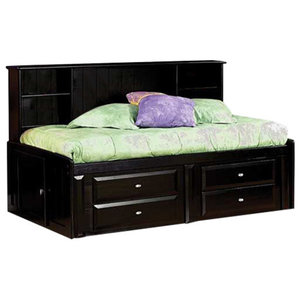 King Size Bookcase Headboard Black Wood Finish Transitional Kids Beds By Hilton Furnitures Houzz