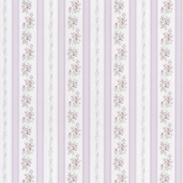 Brewster 2532-56030 Bath Bath Bath IV Merle Lavender Floral Stripe Wallpaper