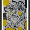 Art yellow original painting abstract face black, Original, Painting