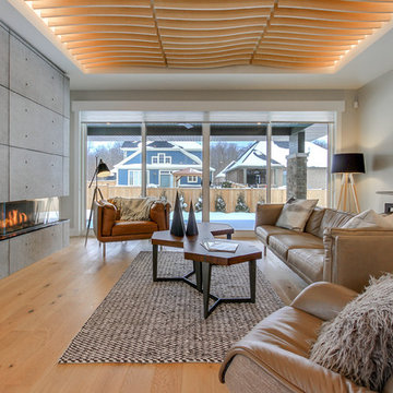 3-Sided Fireplace with Concrete Feature Wall | Fonthill, ON