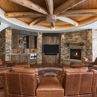 Example of a mountain style home theater design in Albuquerque
